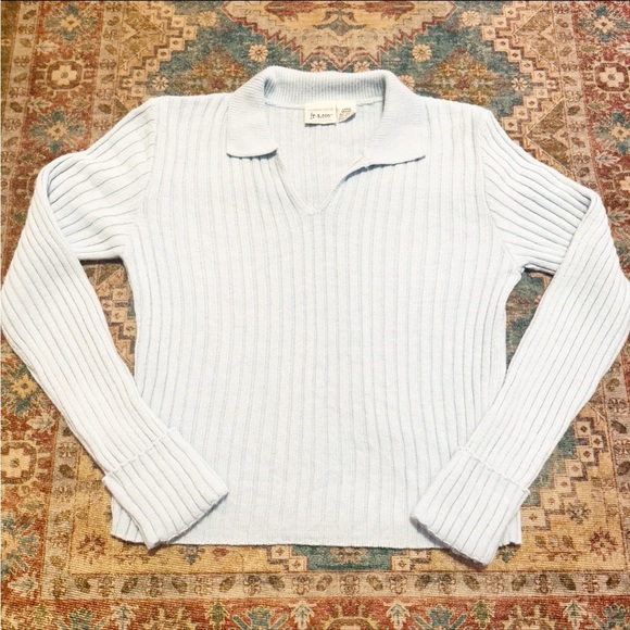Y2K Baby blue collared ribbed sweater cuffed sleeves size large - Picture 3 of 5